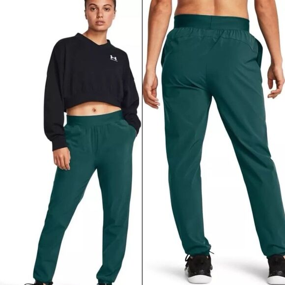 Under Armour Sport Womens XL Athletic Loose‎ High Rise Woven Jogger Pant Green - Picture 1 of 13